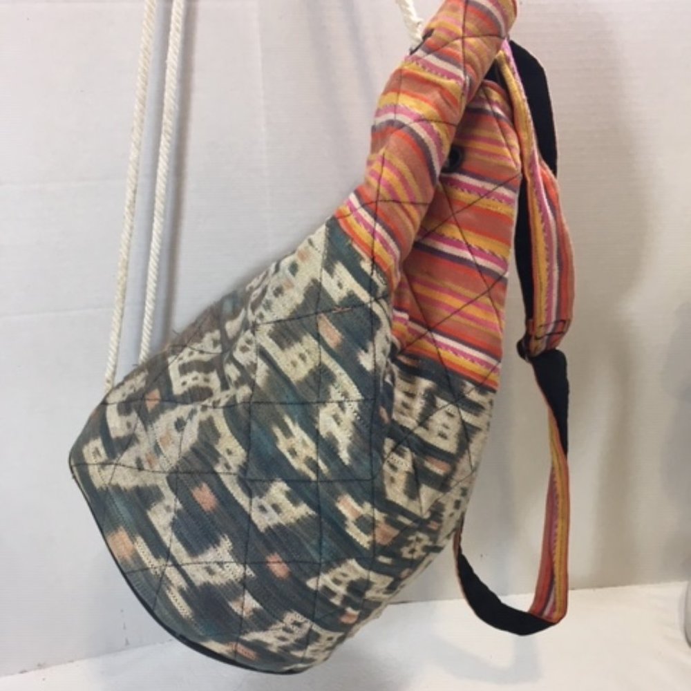 Boho Quilted Multi-Colored Drawstring Backpack Sh… - image 3